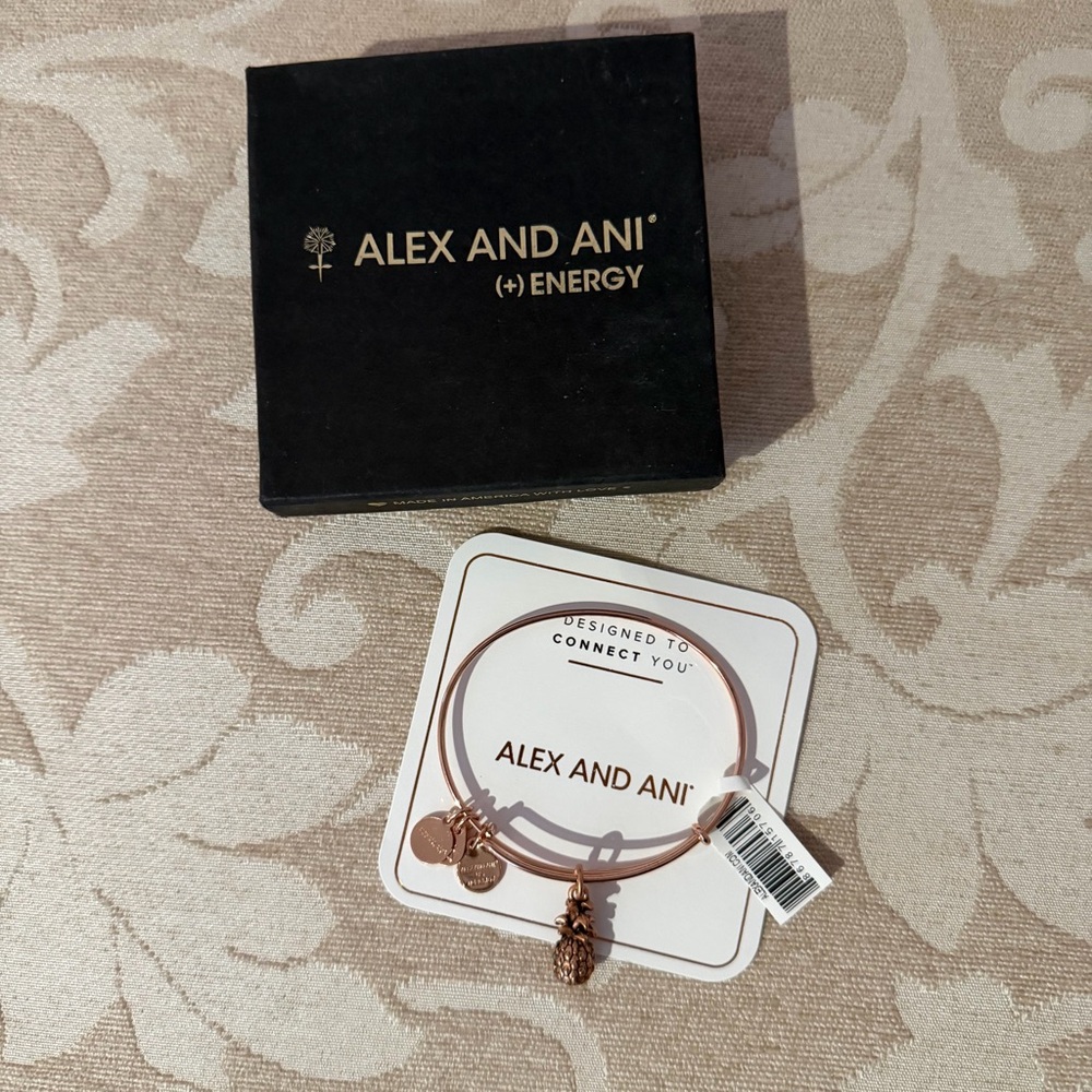 Alex and Ani Rosegold Pineapple Charm Bangle Bracelet, NWT